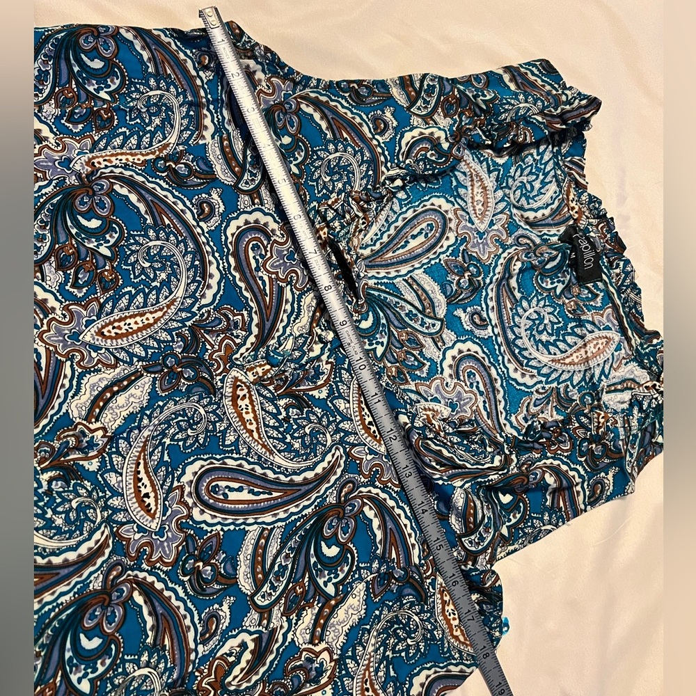 Papillon Teal and Brown Paisley Dress Size Medium - Picture 14 of 14